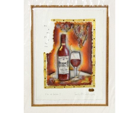 AFTER KEVIN BLACKHAM, 'VIN DE TABLE I', a hand embellished print, signed and titled in pencil, unframed, 41cm x 31cm