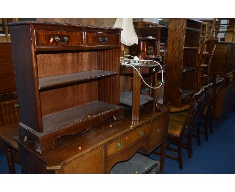 A SMALL BOOKCASE, jardinière stand, smokers stand, occasional table, table lamp and a modern book case with two drawers (6)