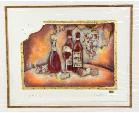 AFTER KEVIN BLACKHAM, 'VIN DE TABLE III', a hand embellished print, signed and titled in pencil, unframed, 59cm x 48cm