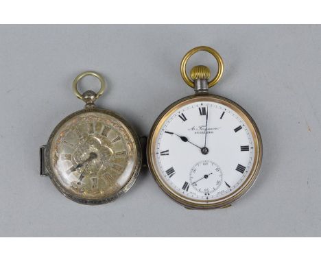 A SILVER OPEN FACED POCKET WATCH, Glasgow 1881, silvered dial, the centre with floral decoration, gilt Roman numerals and scr