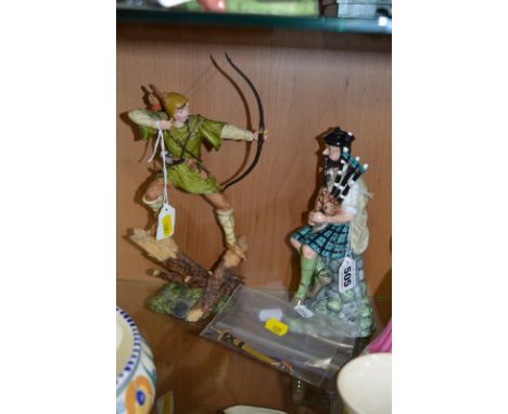 TWO ROYAL DOULTON FIGURES 'The Piper' HN2907 and resin Robin Hood (arrow and sword loose) (2) 