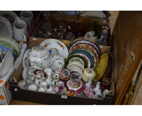 TWO BOXES OF CERAMICS AND GLASSWARE, including Aynsley Pembroke, together with a watercolour signed M M Gresley, titled Llidy