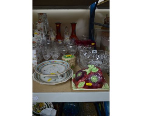 A QUANTITY OF EARLY 20TH CENTURY DRINKING GLASSES AND OTHER GLASSWARE, a pair of bisque figures, a pair of late Victorian Wed