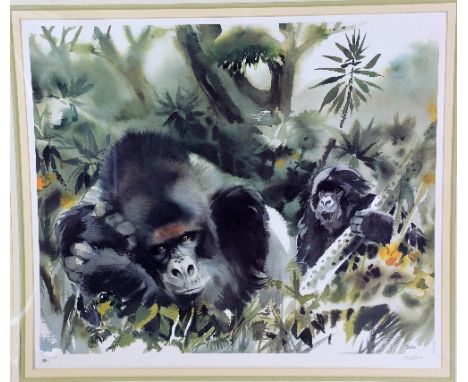 AFTER WOLFGANG WEBER, 'MOUNTAIN GORILLAS', a limited edition print 313/650, signed and numbered in pencil, with certificate, 