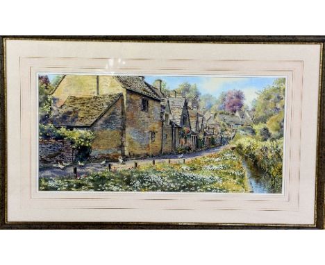 GRAHAM CARVER, 'SUMMER TRANQUILITY, BILBURY, COTSWOLD', an original watercolour painting signed by the artist, mounted and fr