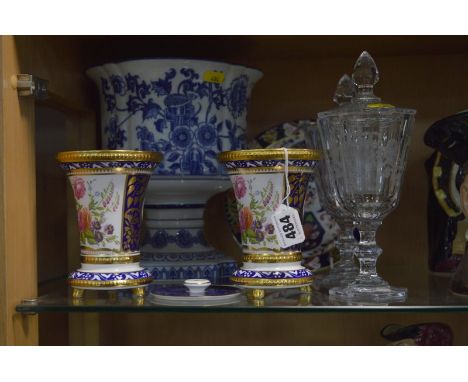 A GROUP OF CERAMICS AND GLASS, to include two limited edition Spode 'Treasures' pot pourris, (both missing tops), No.28 and 5