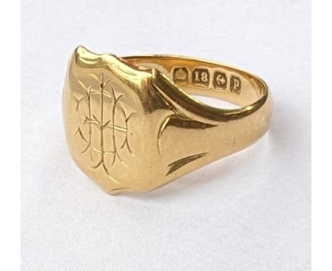 An Edwardian-style yellow gold signet ring, initialled, hallmarked 18ct, size R, 6.8g