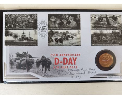 A Harrington & Byrne 2019, 75th Anniversary of the Normandy Landings, Signed Gold Proof 50p Coin Cover, 8g, with COA, edition