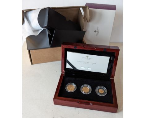 A cased Royal Mint Queen Elizabeth II Memorial Sovereign, 2022 Three-Coin Gold Proof Set, with COA 0078/1500, with all origin