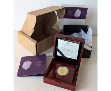 A cased Royal Mint Coronation of King Charles III, 2023 UK 1oz Gold Proof Coin, limited edition 178/500, with COA and all ori