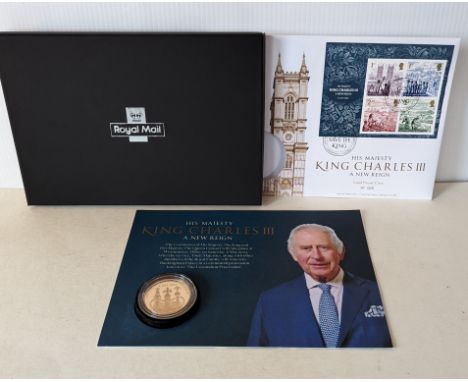 A cased Royal Mail 2023 King Charles III,  A New Reign, Gold Proof Coin, 39.94g, limited edition 029/125, in original packagi