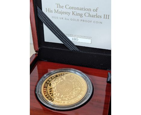 A cased Royal Mint Coronation of King Charles III, 2023 UK 2oz Gold Proof Coin, limited edition 180/300, with COA and all ori