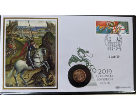 A Harrington & Byrne 2019 Gold Proof Piedfort Sovereign Cover, with COA, edition of 30