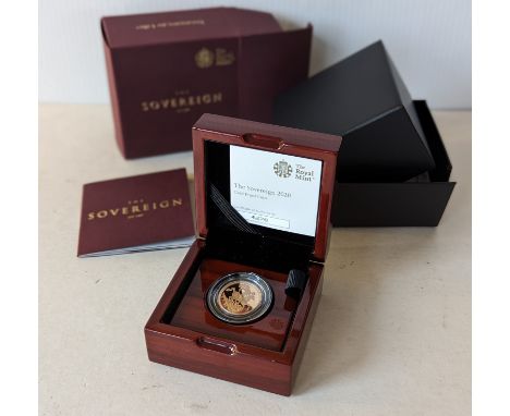 A cased Royal Mint 2020 Gold Proof Sovereign with COA and original packaging