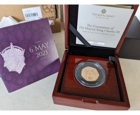 The Royal Mint, The Coronation of HM King Charles III, 2023 UK 50p Gold Proof Coin, with COA and original packaging