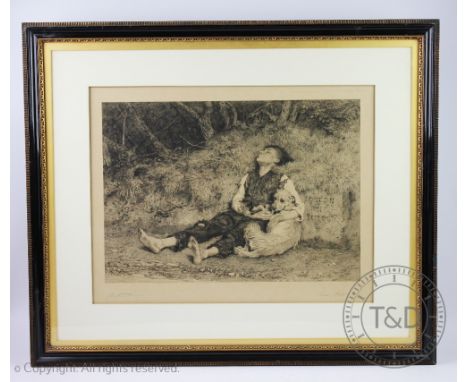 Louis Steele After Briton Riviere, Black and white engraved print, His Only Friend - 'London 31 Miles', Signed in pencil, 38c