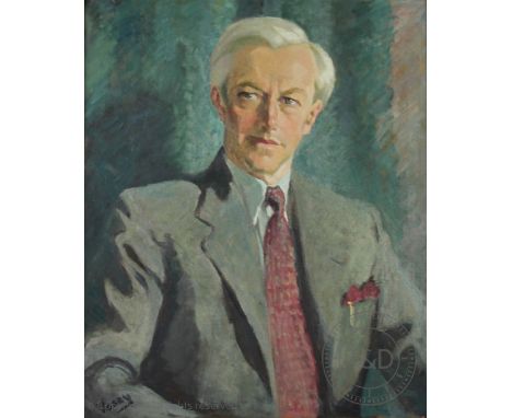 Gladys Vasey (1889-1991), Oil on canvas, Portrait of William Worthington MBE c1900-1993, Signed, 59.5cm x 49cm, Framed, Sold 