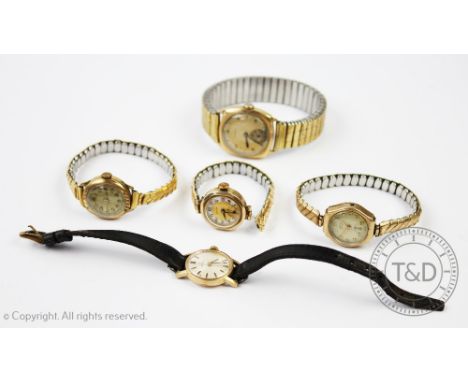 A collection of wristwatches, to include; a 9ct gold ladies Omega, a 9ct gold cased Hefik wristwatch, a 9ct gold Rotary Junio