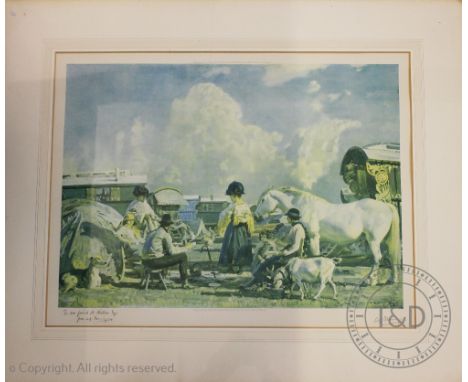 After Sir Alfred Munnings (1878-1959), Colour print, Epsom Downs - City and Suburban Day, Signed and dedicated 'To our friend