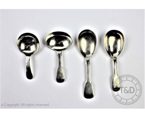 Four silver caddy spoons; Elizabeth Morley, London 1800, Elizabeth Eaton, London 1849, John, Henry &amp; Charles Lias, London