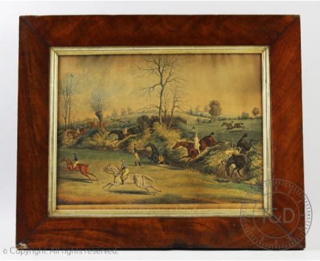 English School - 19th century, Pair of hand coloured aquatints, St Albans Grand Steeple Chase, 32cm x 42cm, Mahogany cushion 