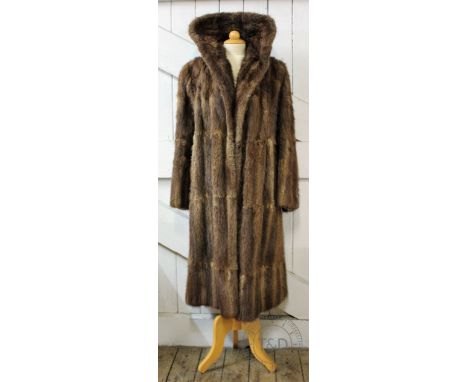A vintage style three quarter length fur coat, probably musquash, 108cm long