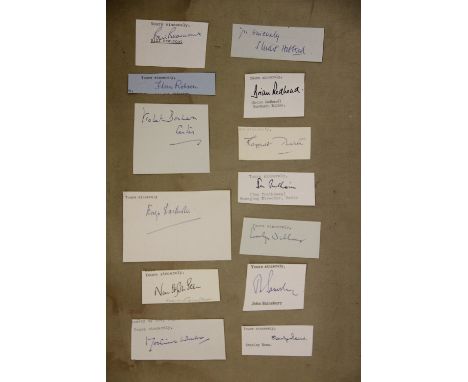 A collection of signatures and autographs presumably cut from letters to to William Worthington of the Manchester Chamber of 