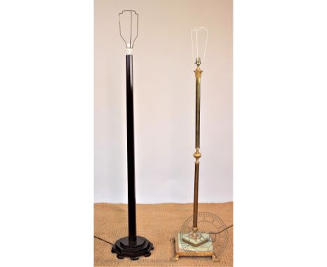 A gilt metal and onyx standard lamp, with fluted Corinthian column, on square base with paw feet, 140cm H, with an Art Deco m