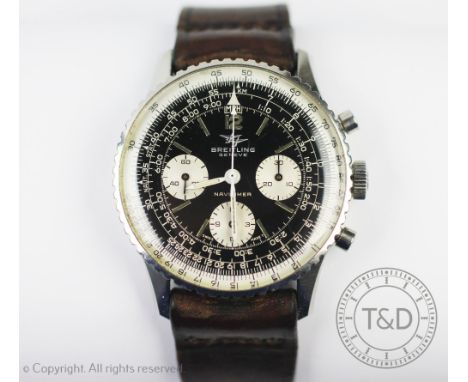 A Breitling Navitimer Pilots chronograph wristwatch, circa 1974, the black dial with three subsidiary dials and manual wind m