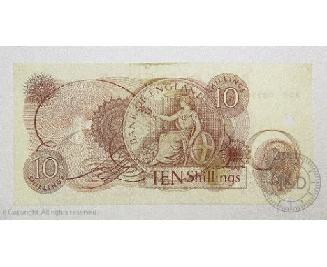 J.Q. Hollom, 10 Shillings, 1963-66, A00 000000, stamped SPECIMEN, two punch-holes left side (Dugg. B294s). Good extremely fin