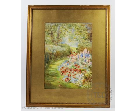 Lilly F Chitty, Watercolour, The grass path in June, Signed, 35cm x 25cm, With another watercolour, a Victorian print, a larg