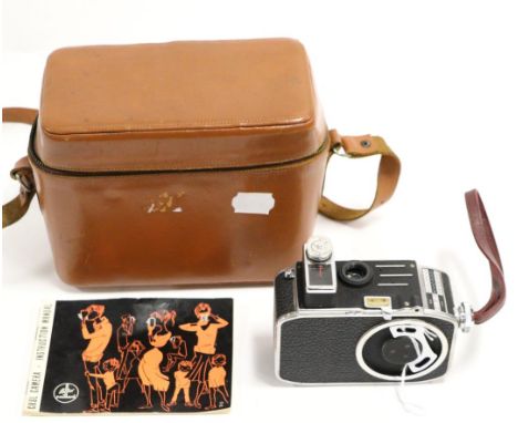 Pailliard Bolex C8SL cine camera with Kern-Pailliard Yvar f2.5, 125mm lens, with booklet in leather caseLacks makers plaque f