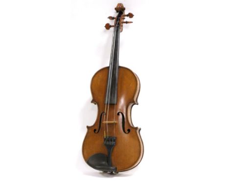 Violin 13 1/4'' two piece back, ebony fingerboard, smaller size child's violin with string playing length of 12'' Two cracks 