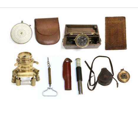 Various Instruments including E R Watts Sighting Compass in leather case, Fowlers Long Scale Calculator with instructions in 