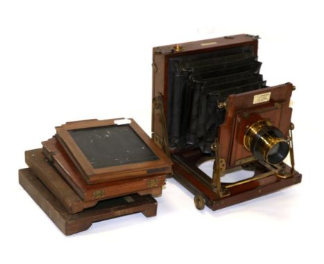 Underwood 'The Exhibition' Plate Camera with mahogany body, with brass lens ' Obturateur Iris Universal' 