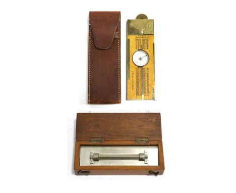J Davis & Son (Derby) Surveyors Folding Rule with brass fittings,  integral compass, sight and level with tables on either si