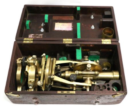 E R Watts & Sons Theodolite no.16451, brass with twin Vernier scales on two axis and three levels, in original case with repr