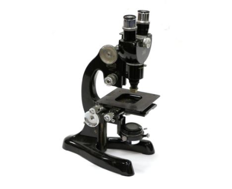 Beck (London) Model 3228 Binocular Microscope no.30886, black lacquered finish with tilting stand, single lens turret, conden