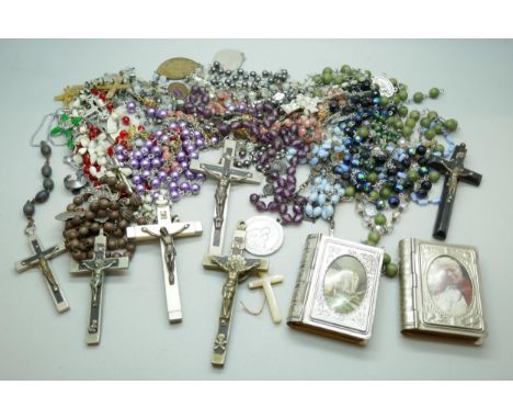A collection of vintage jewellery including rosary beads, crosses, etc.