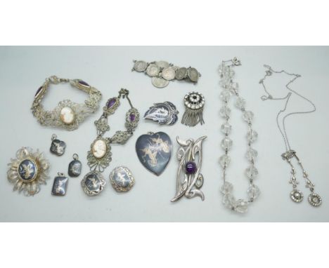 A collection of vintage filigree and other jewellery including some silver 