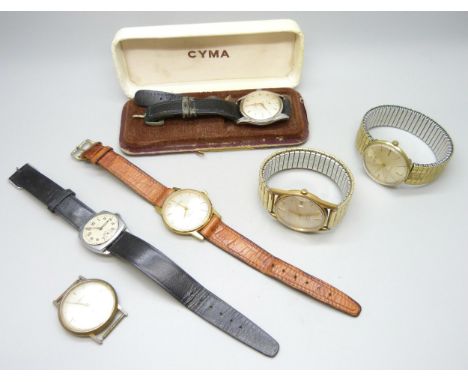 Six wristwatches including Rotary, Ingersoll and Cyma