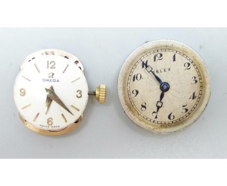 A Rolex watch movement, a/f, and an Omega watch movement