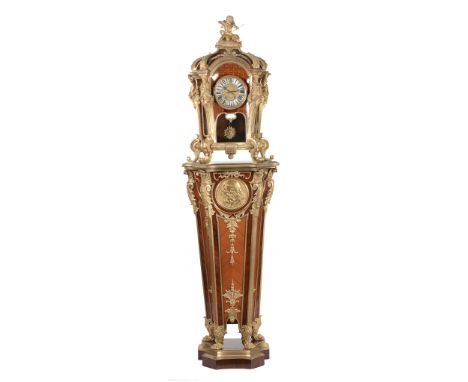  An impressive French Louis XV style ormolu mounted kingwood pedestal clock The dial bearing signature for Julien Le Roy, Par