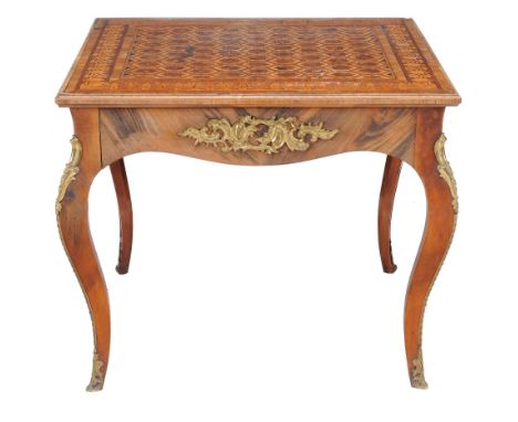  A walnut, goncalo alves and gilt metal mounted card table or centre table,   in Louis XV style, second half 19th century,  t