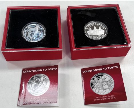 Cambodia:&nbsp; Countdown to Tokyo 2020, 2 x 1oz fine silver proof coins individually cased