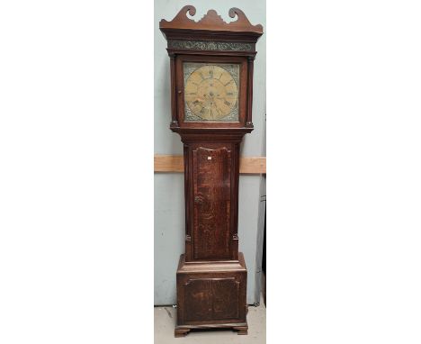 A mid 18th century long clock in crossbanded oak case, by Kitchen &amp; Lloyd, Nantwich, the hood with swan neck pediment, pa