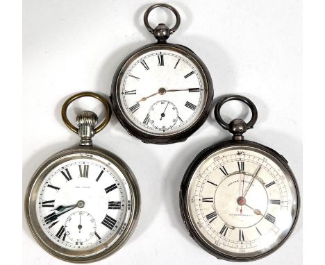 A chronograph with open face, key wound and centre seconds in hallmarked silver case, by H Samuel, Manchester, Chester 1882; 