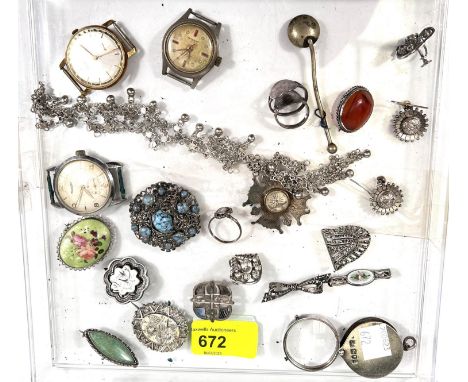 Three gent's vintage watches:&nbsp; Rotary; Elco &amp; Integra; a&nbsp;selection of white metal and other costume jewellery 