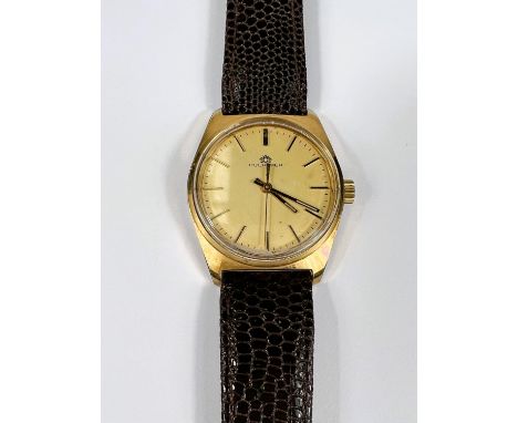 BUCHERER: C. 1970 Bucherer watch with champagne dial and gold hands, second sweep and baton markers, screwback case, ref 5269