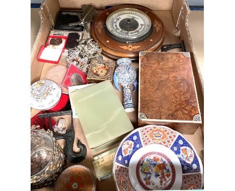 An inlaid aneroid barometer and a selection of collectables&nbsp;&nbsp; 